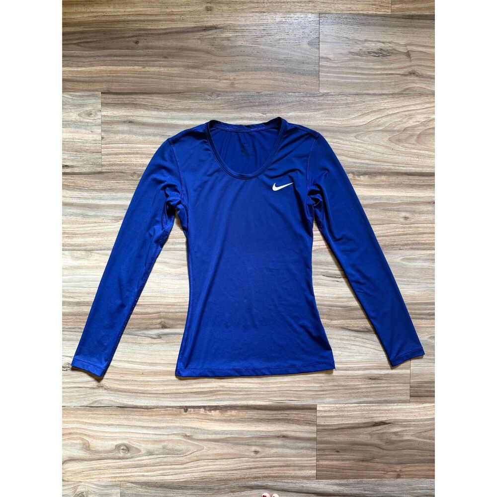 Nike Women’s Pro Combat Blue Long Sleeve Scoop Neck Workout Top